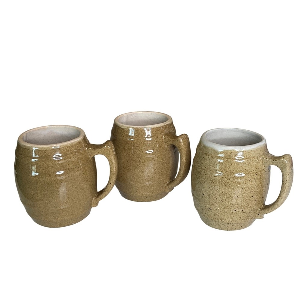 Vtg UHL Pottery Co. Barrel Beer Stein Mug Set (3) Huntingburg, Ind #16 Ceramic